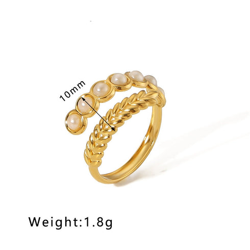 Streetwear round oval stainless steel inlay natural stone open rings