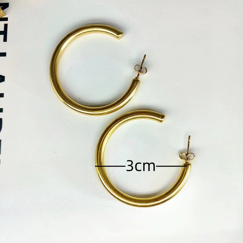 Shiny semicircle polishing plating titanium steel 18k gold plated ear studs