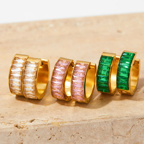 Square inlay stainless steel huggies