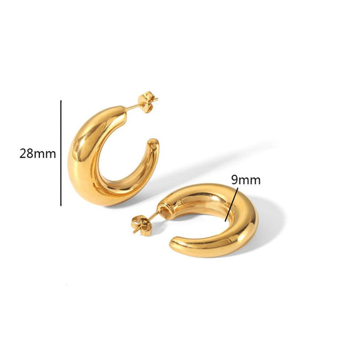 C shape polishing plating stainless steel 18k gold plated ear studs