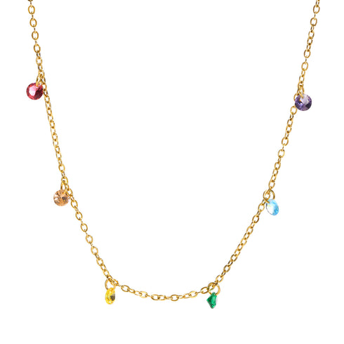 Colorful stainless steel plating inlay zircon necklace