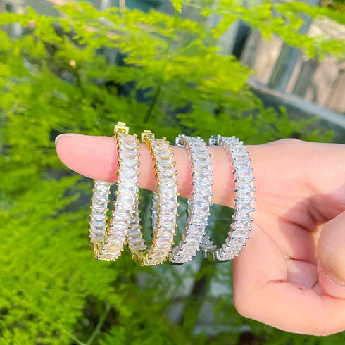 Shiny round 14k gold plated white gold plated hoop earrings