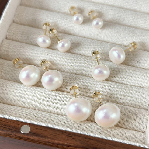 Elegant glam round inlay pearl pearl ear studs