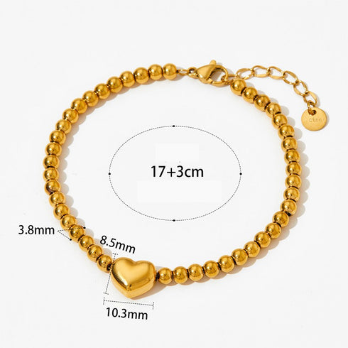Heart shape stainless steel beaded plating bracelets necklace