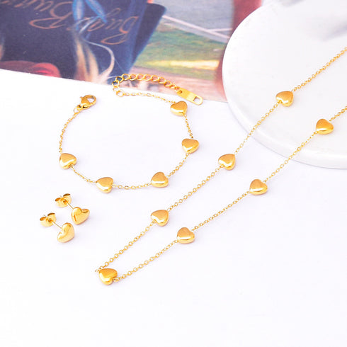 Sweet heart shape titanium steel plating bracelets earrings necklace