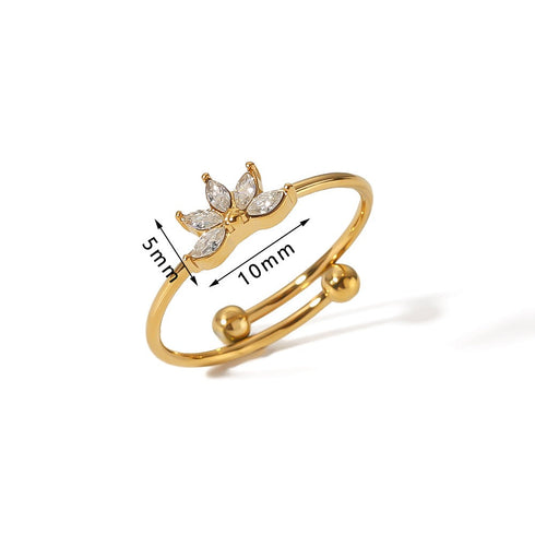 Flower stainless steel plating inlay zircon 18k gold plated open rings