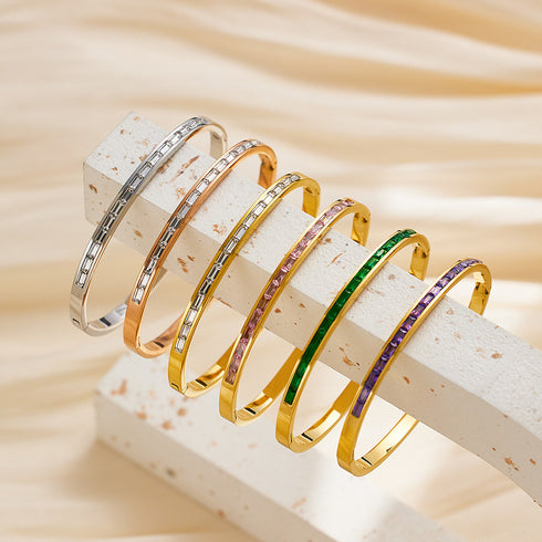 French style square titanium steel inlay zircon bangle