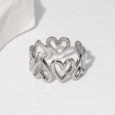 Vintage style heart shape stainless steel open rings
