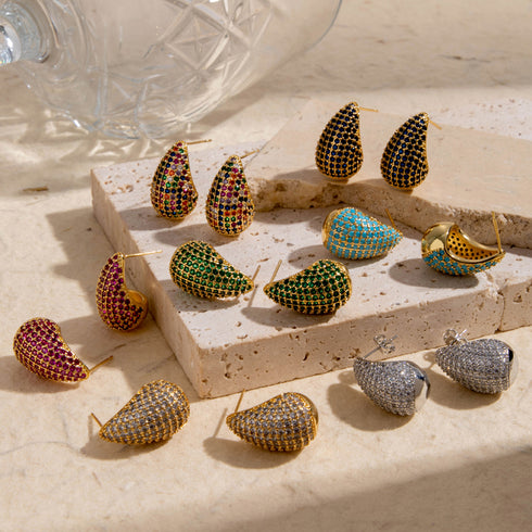 French style simple style water droplets inlay copper zircon ear studs