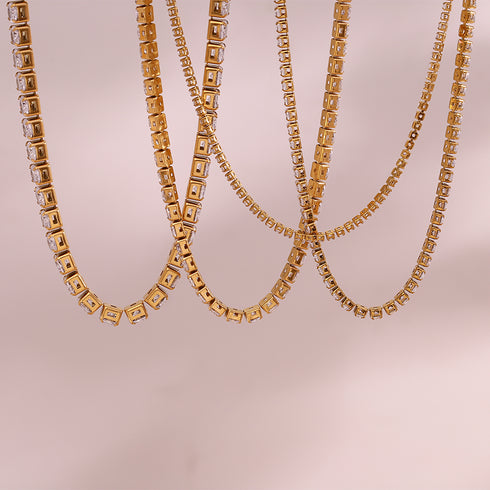 Style geometric stainless steel plating zircon gold plated necklace