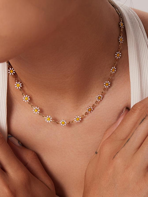 Flower stainless steel gold plated bracelets necklace