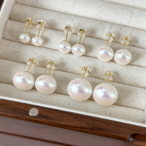 Elegant glam round inlay pearl pearl ear studs