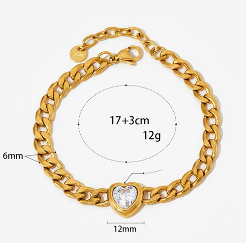 Heart shape stainless steel inlay zircon bracelets earrings necklace