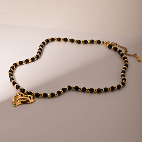 Stainless steel beaded plating 18k gold plated pendant necklace