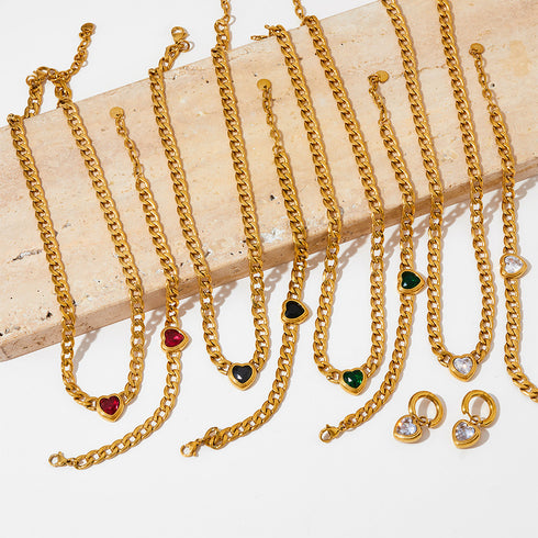 Heart shape stainless steel inlay zircon bracelets earrings necklace