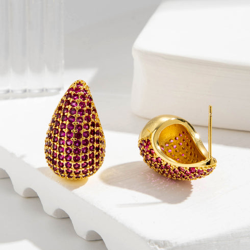 French style simple style water droplets inlay copper zircon ear studs