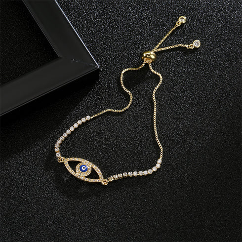 Devil's eye heart shape drawstring inlay zircon bracelets