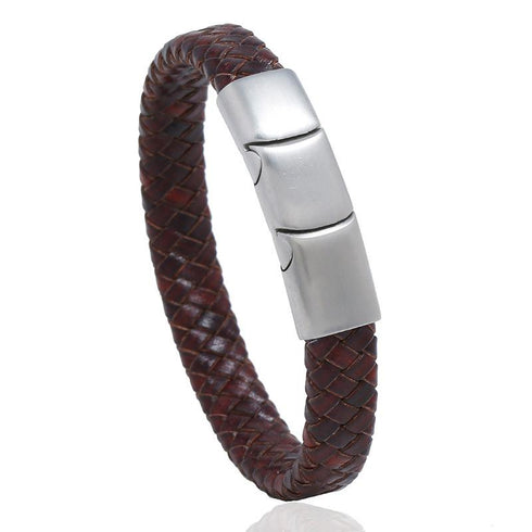 Stainless steel men's leather bracelet magnetic titanium steel jewelry