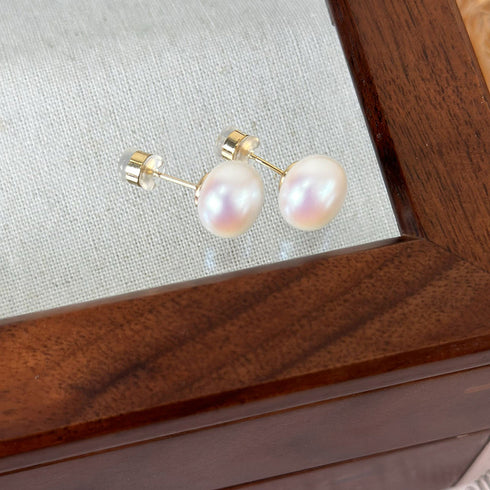 Elegant glam round inlay pearl pearl ear studs
