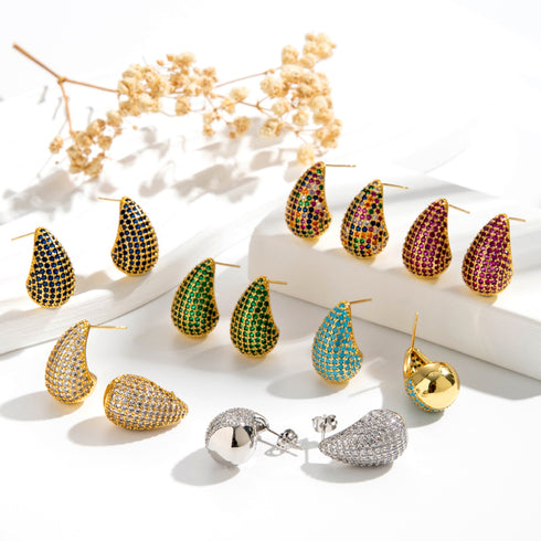 French style simple style water droplets inlay copper zircon ear studs