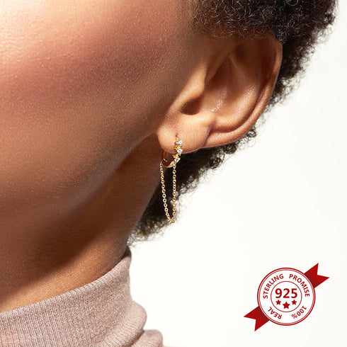 Cross-border s925 silver fashion long tassel chain zircon copper earrings