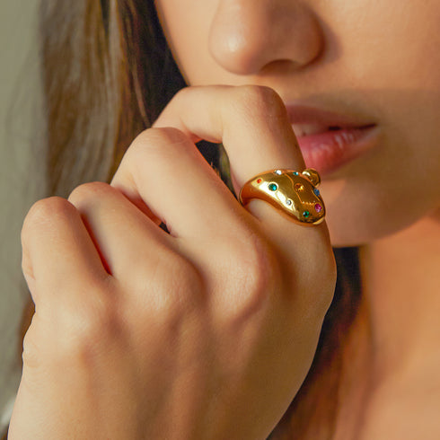 Water droplets stainless steel zircon 18k gold plated open rings