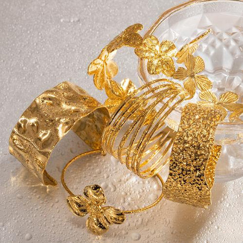 Lady geometric flower stainless steel plating 18k gold plated bangle