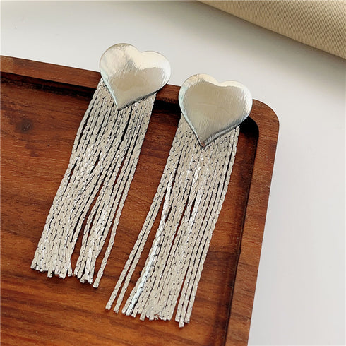 Tassel heart shape plating titanium steel 18k gold plated drop earrings