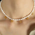 Freshwater pearl titanium steel beaded plating 18k gold plated necklace