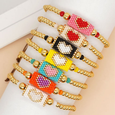 Bohemian heart shape seed bead copper bracelets in bulk