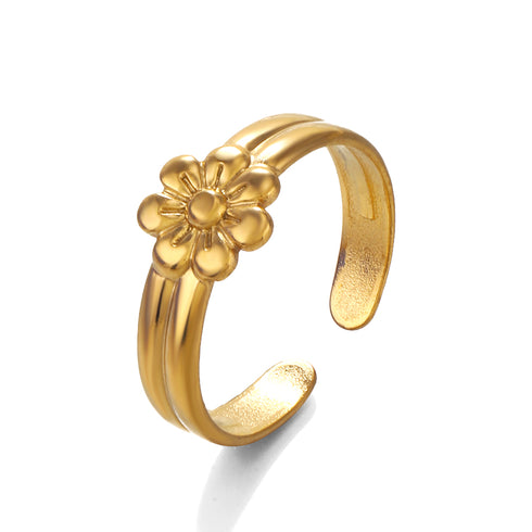Flower stainless steel plating 18k gold plated open rings