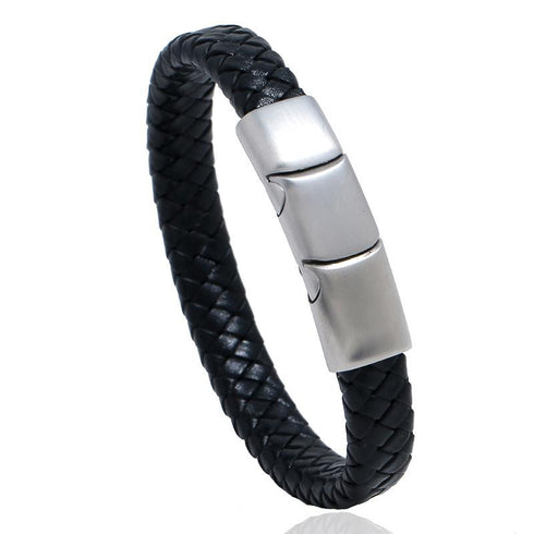 Stainless steel men's leather bracelet magnetic titanium steel jewelry