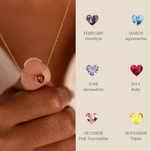 Birthstone Necklace Stainless Steel Simple Style Heart Shape