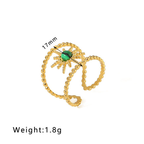 Streetwear round oval stainless steel inlay natural stone open rings