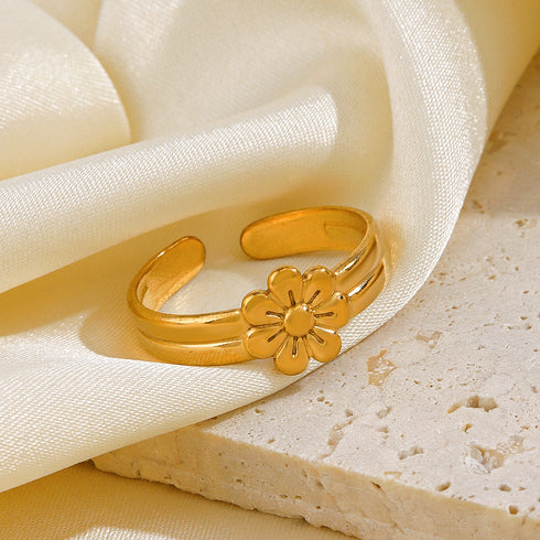Flower stainless steel plating 18k gold plated open rings