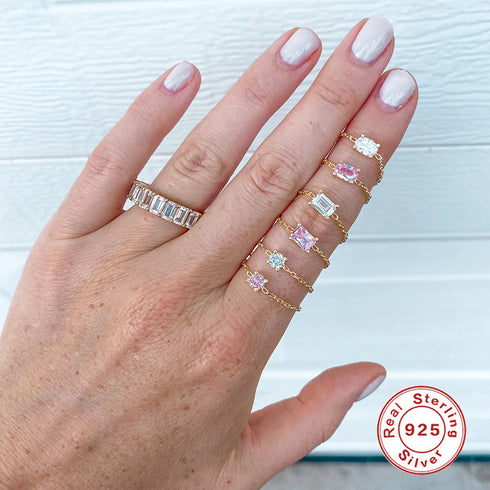 Sweet geometric heart shape sterling silver inlaid zircon rings