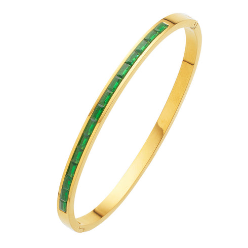 French style square titanium steel inlay zircon bangle