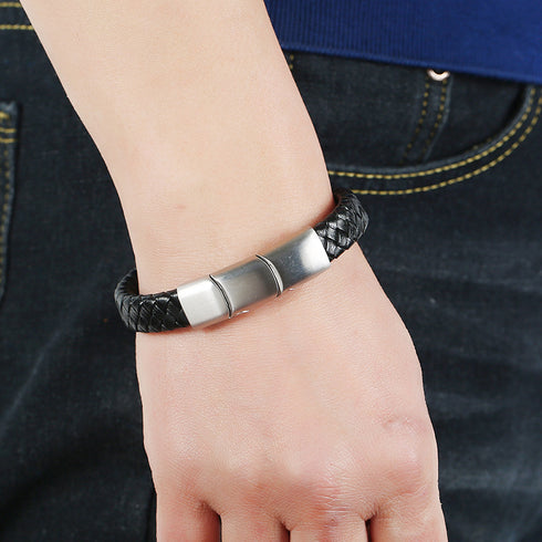 Stainless steel men's leather bracelet magnetic titanium steel jewelry