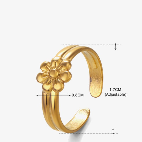 Flower stainless steel plating 18k gold plated open rings
