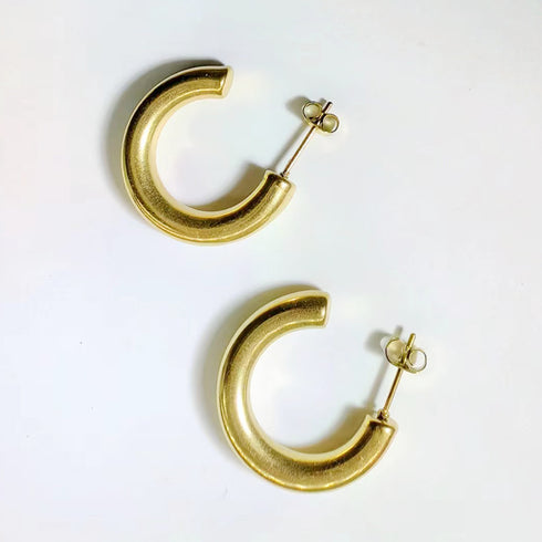 Shiny semicircle polishing plating titanium steel 18k gold plated ear studs