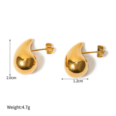 Water droplets stainless steel 18k gold plated ear studs