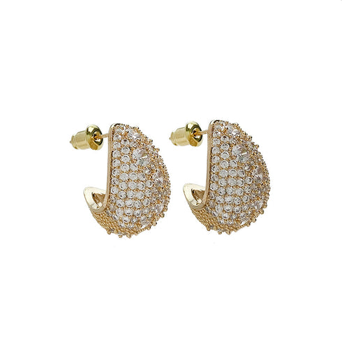 Elegant geometric inlay copper zircon ear studs