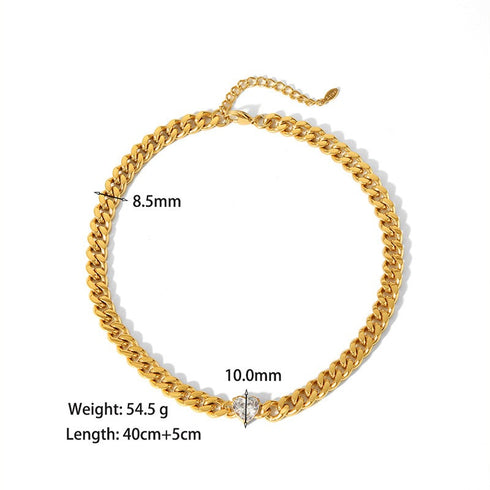 Streetwear heart shape titanium steel inlay zircon necklace