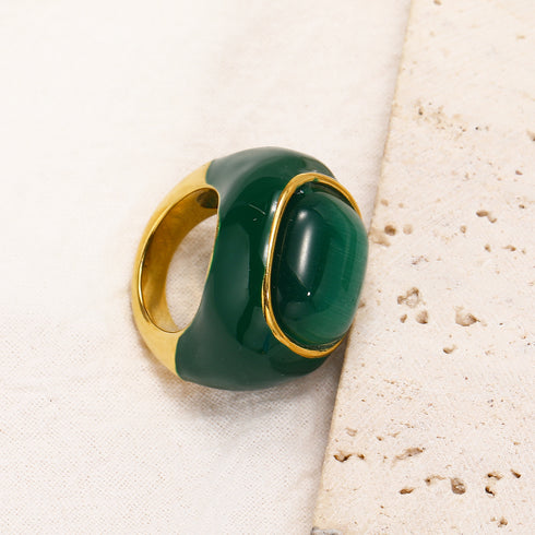 Titanium Steel 18K Gold Plated Glam Retro Oval Ring