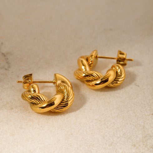 Classic Style Twist Plating Stainless Steel 18K Gold Plated Ear Studs