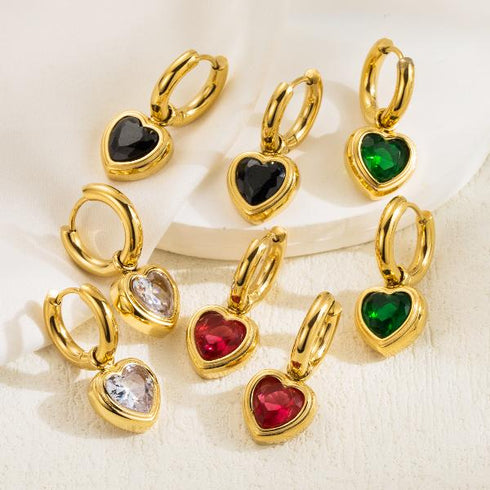 Inlay stainless steel zircon drop earrings