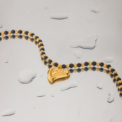 Stainless steel beaded plating 18k gold plated pendant necklace