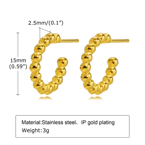 C shape plating stainless steel 18k gold plated ear studs