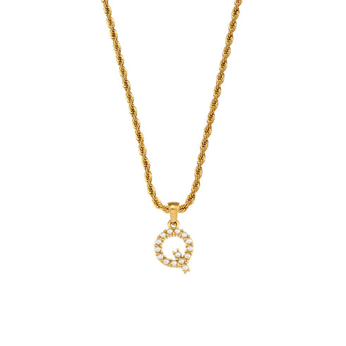 Initial inlay pearl stainless steel necklaces