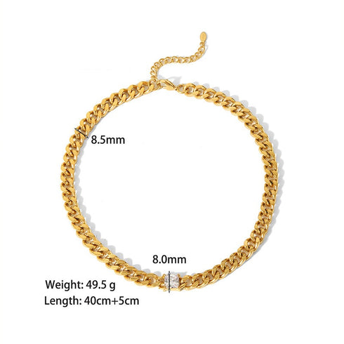 Streetwear heart shape titanium steel inlay zircon necklace